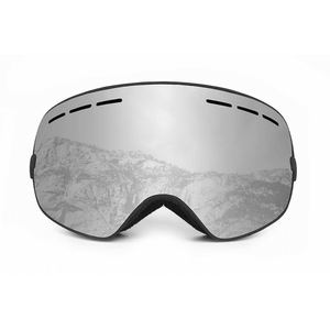 Stylish black ski goggles with reflective lens, perfect for outdoor sports and adventures in snowy landscapes.