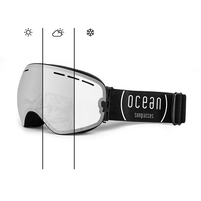 Ocean sunglasses with adjustable lens for sun, cloud, and snow conditions, ideal for outdoor adventures and sports.