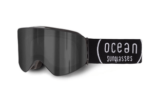 OCEAN GLASSES sporty goggles with black strap designed for outdoor adventures and travel.