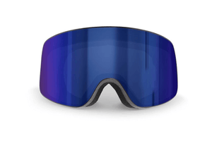 Blue warp frame sunglasses front view, perfect for outdoor sports and adventures. Stylish and modern design.