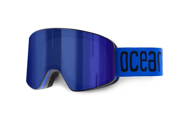 Blue warp frame sunglasses front view, perfect for outdoor sports and adventures. Stylish and modern design.