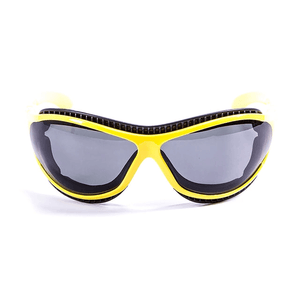 Unisex yellow sport sunglasses with black accents, designed for outdoor adventure and travel.