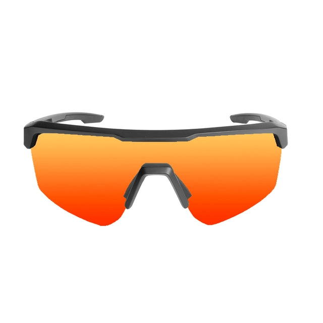 Stylish sporty sunglasses with an orange gradient lens and sleek black frame for outdoor adventures.