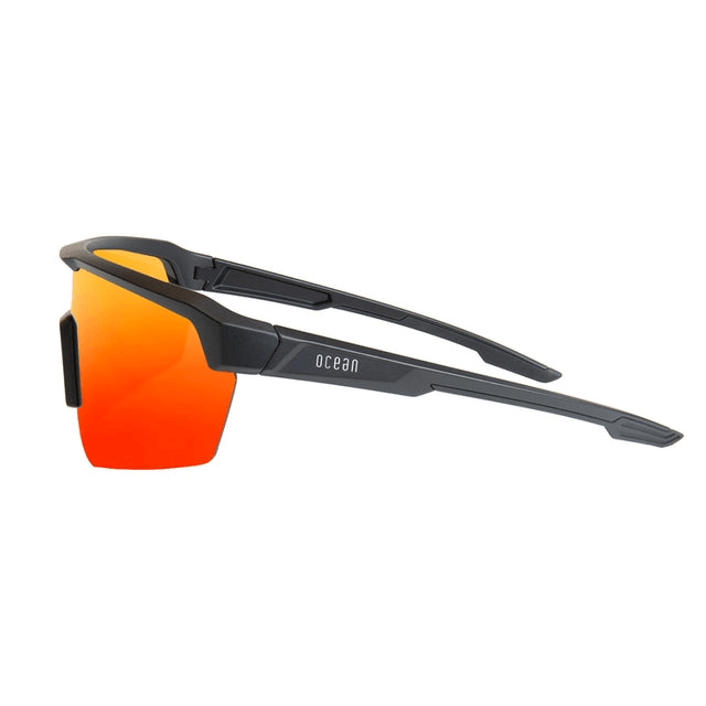 Stylish sporty sunglasses with an orange gradient lens and sleek black frame for outdoor adventures.