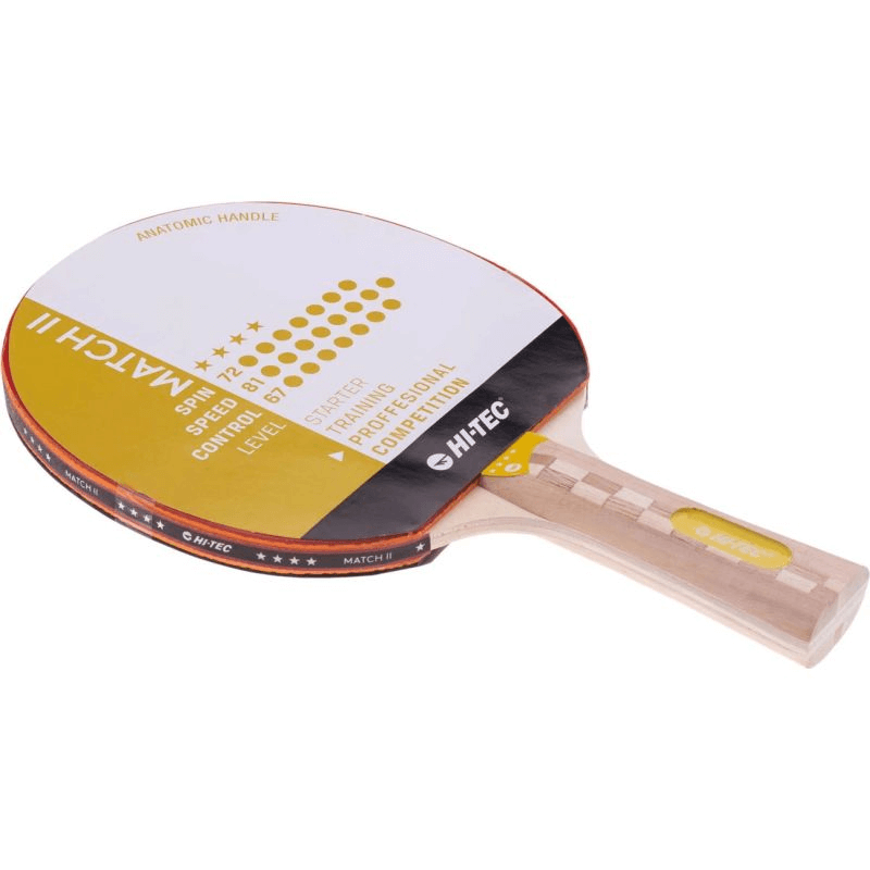 Hi-tec Match II Table Tennis Racket showcasing multilayer wood design for outdoor sport and adventure travel.