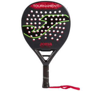 Joma Tournament Padel Racquet in black, featuring a teardrop design, perfect for beginners and outdoor sports adventures.