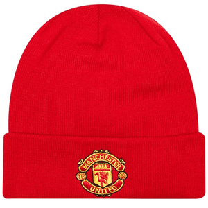 New Era Core Cuff Beanie Manchester United FC hat, red with embroidered logo, perfect for winter outdoor adventures.