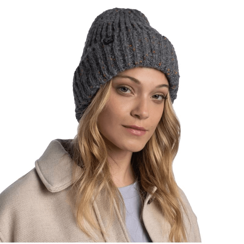 Buff Kim Knitted Fleece Hat Beanie - Warm & Stylish Winter Headwear for Outdoor Activities, Gray