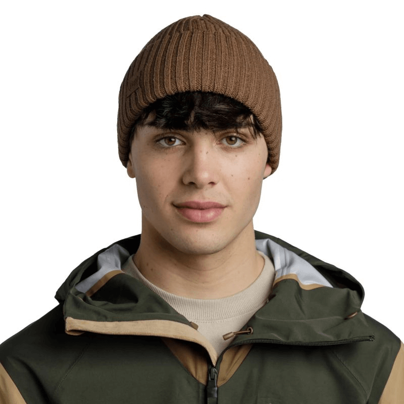 Buff Rutger Winter Hat Beanie in brown, perfect for outdoor sports and adventures, featuring a unisex design.