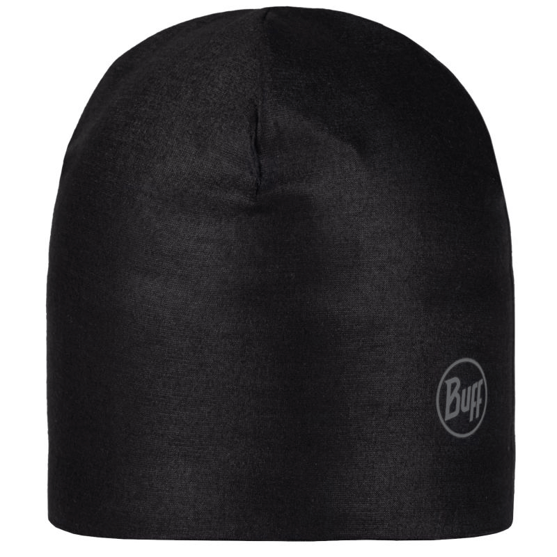 Buff Thermonet Beanie in black, unisex thermal hat for winter sports and outdoor adventures.