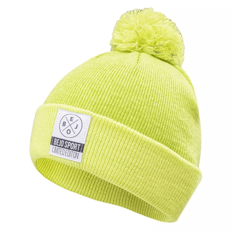 Bejo Kese KDB Jr Winter Beanie for boys in bright green with pompom, perfect for outdoor adventures and sports.