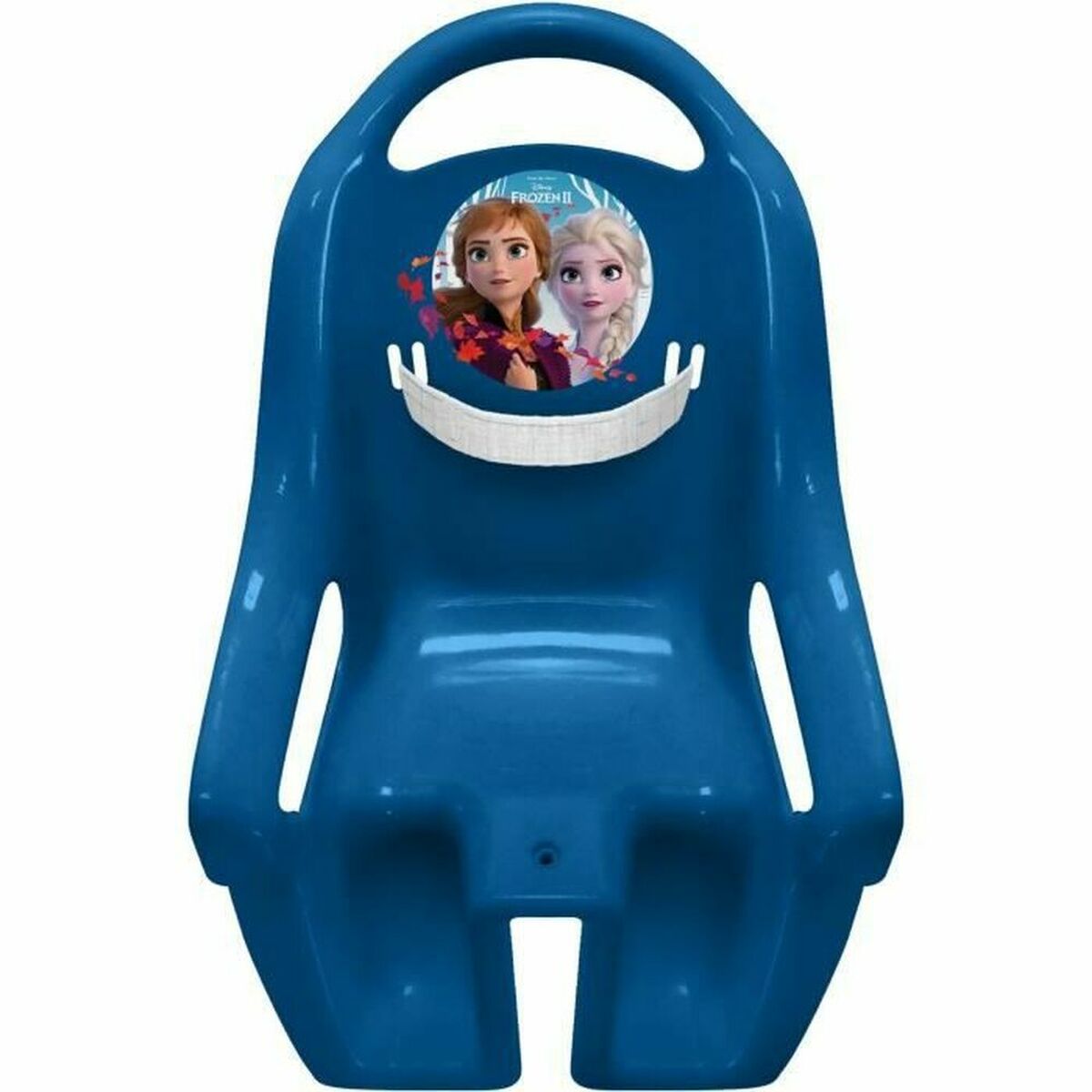 Frozen II Bicycle Chair for Dolls featuring Anna and Elsa, perfect for outdoor adventures and camping. Recommended for kids 3+.