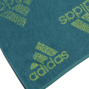 Adidas sports towel IA7056 in turquoise, featuring the iconic Adidas logo, perfect for outdoor and travel adventures.