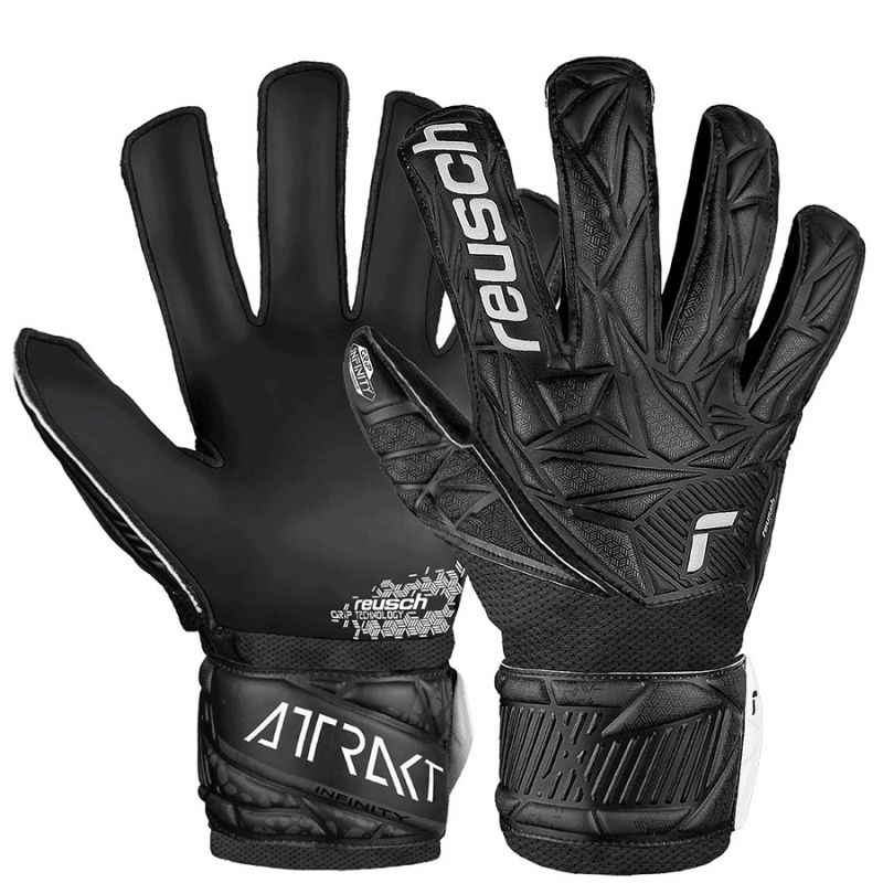 Reusch Attrakt Infinity Jr Goalkeeper Gloves - Black, Durable & Breathable Junior Soccer Gloves with Superior Grip and Shock Absorption