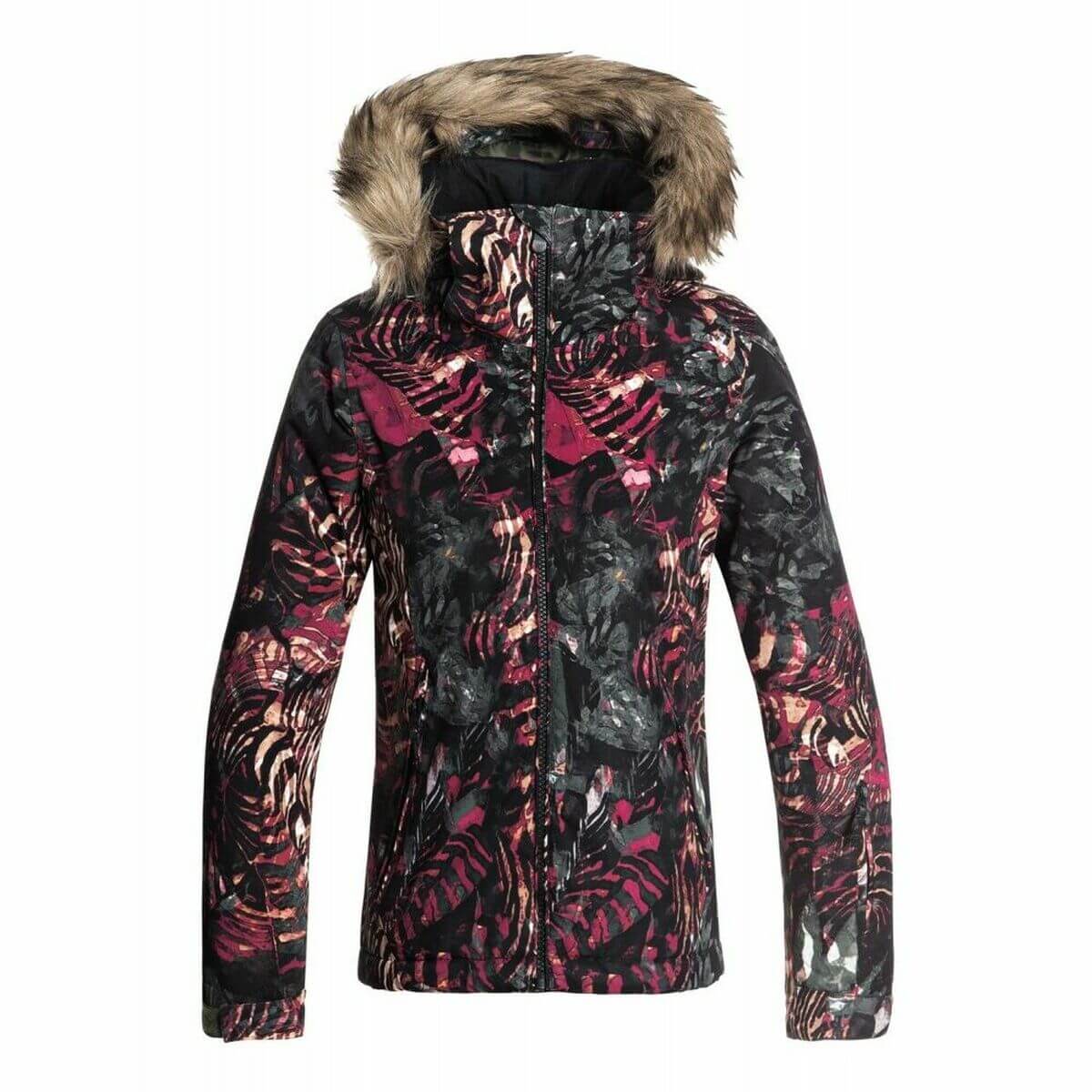 Children's outdoor sports jacket with floral design and fur hood, perfect for camping adventures. Available at revlando.com.