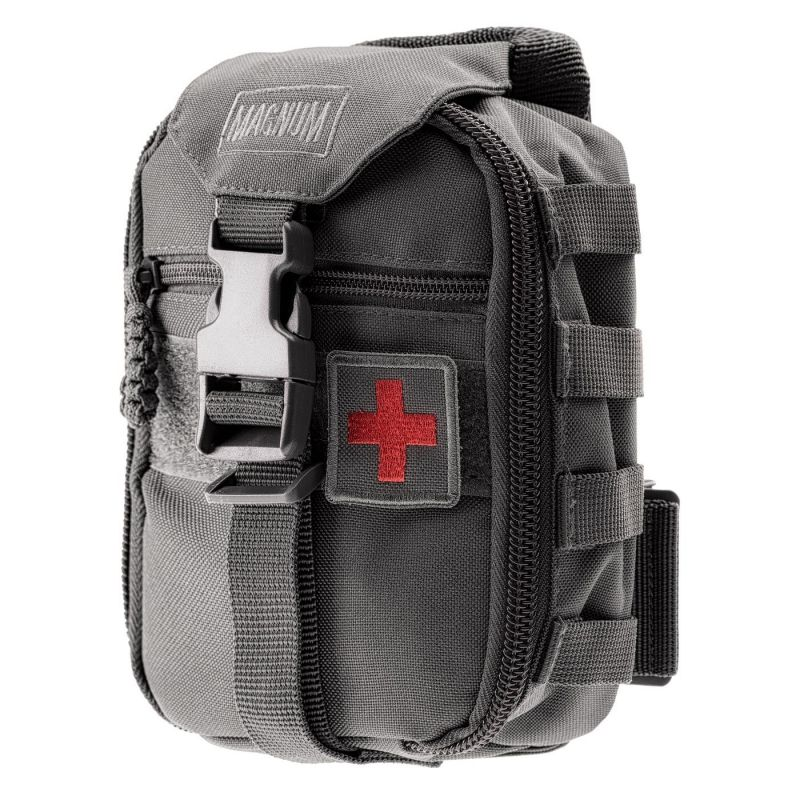 Magnum Med First Aid Kit - Compact, Versatile Emergency Medical Kit with MOLLE System, Adjustable Straps, Gray