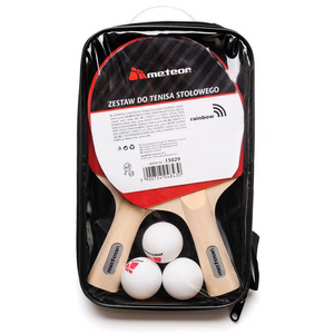 METEOR 15029 Set de Tenis de Mesa - 2 Raquetas Premium + 3 Pelotas ABS con Funda Protectora | Juego de ping pong de alto rendimiento