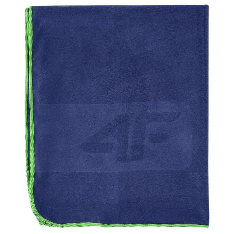 Quick-drying navy microfiber towel with green trim, lightweight and absorbent for gym, travel, and outdoor adventures, 65x90 cm.