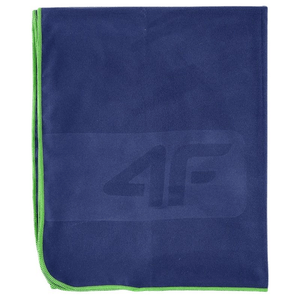 Quick-drying navy microfiber towel with green trim, lightweight and absorbent for gym, travel, and outdoor adventures, 65x90 cm.