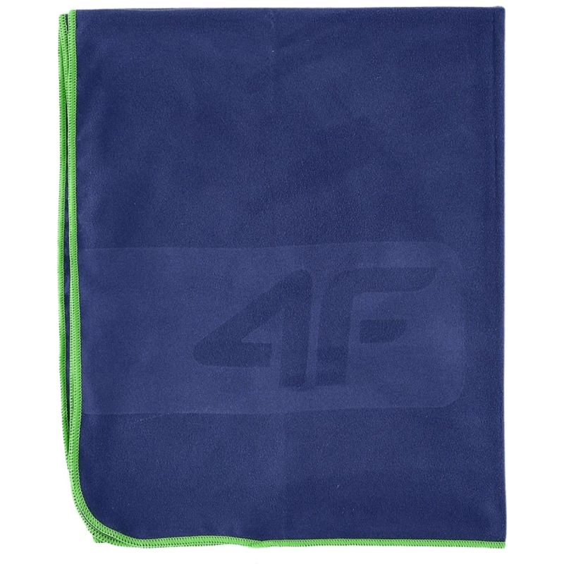 Quick-drying navy microfiber towel with green trim, perfect for outdoor adventures, travel, and sports activities.