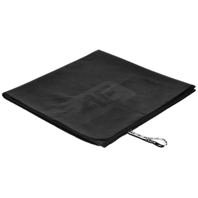 Black quick-drying microfiber towel, ultra-absorbent and lightweight, ideal for travel, gym, and outdoor adventures.