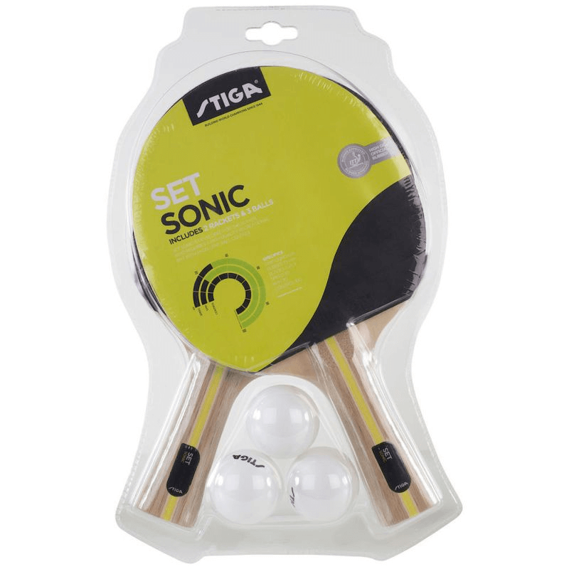 Stiga Set Sonic Table Tennis Rackets - Premium 5-Ply Board, ITTF Approved, Beginner Friendly - Includes 2 Rackets and 3 Balls