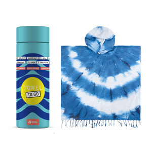 Tie Dye Hooded Beach Poncho met gerecyclede geschenkdoos - Blauw & Wit | 100% katoen, Unisex, Snel drogend