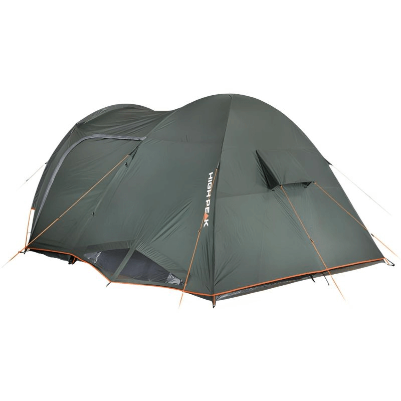 High Peak Tessin 5.1 green tent showcasing spacious design for family camping adventures. Ideal for outdoor travel and adventure.