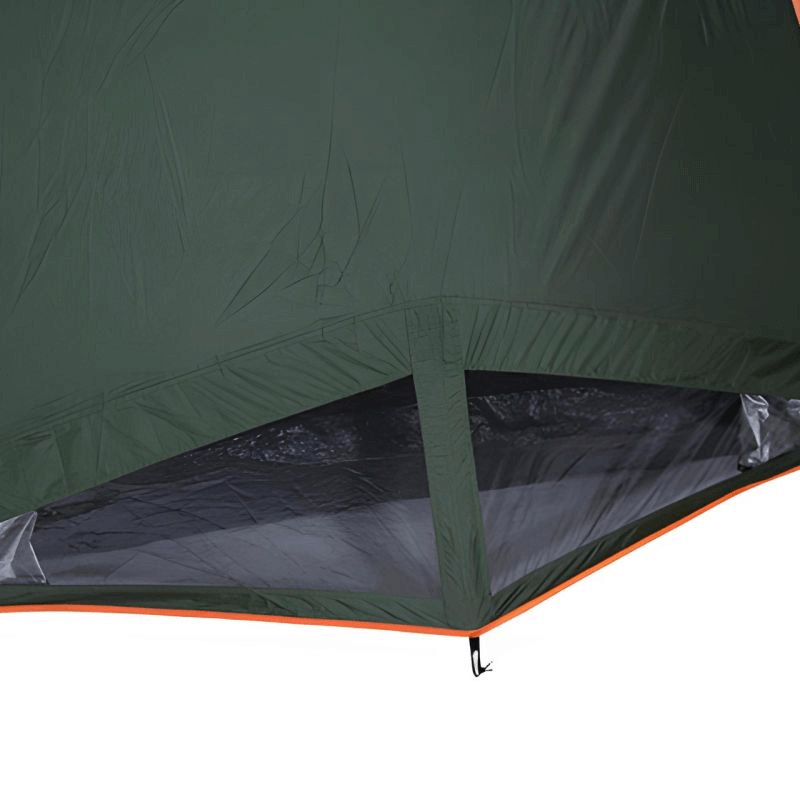 High Peak Tessin 5.1 Tent green fabric with waterproof base and ventilation opening, perfect for family outdoor adventures.