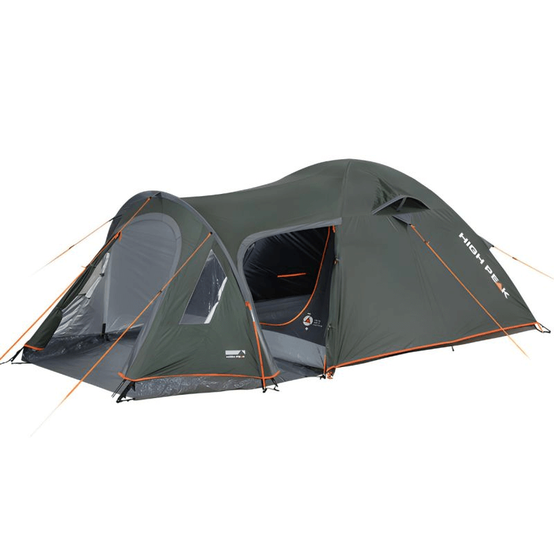 High Peak Kira 4.1 Tent for outdoor adventures, waterproof and UV protected, designed for 4 people, featuring dual entrances.