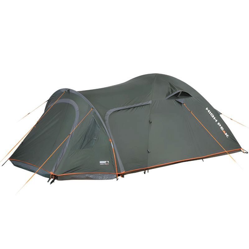 High Peak Kira 4.1 Tent for outdoor adventures, waterproof and UV protected, designed for 4 people, featuring dual entrances.