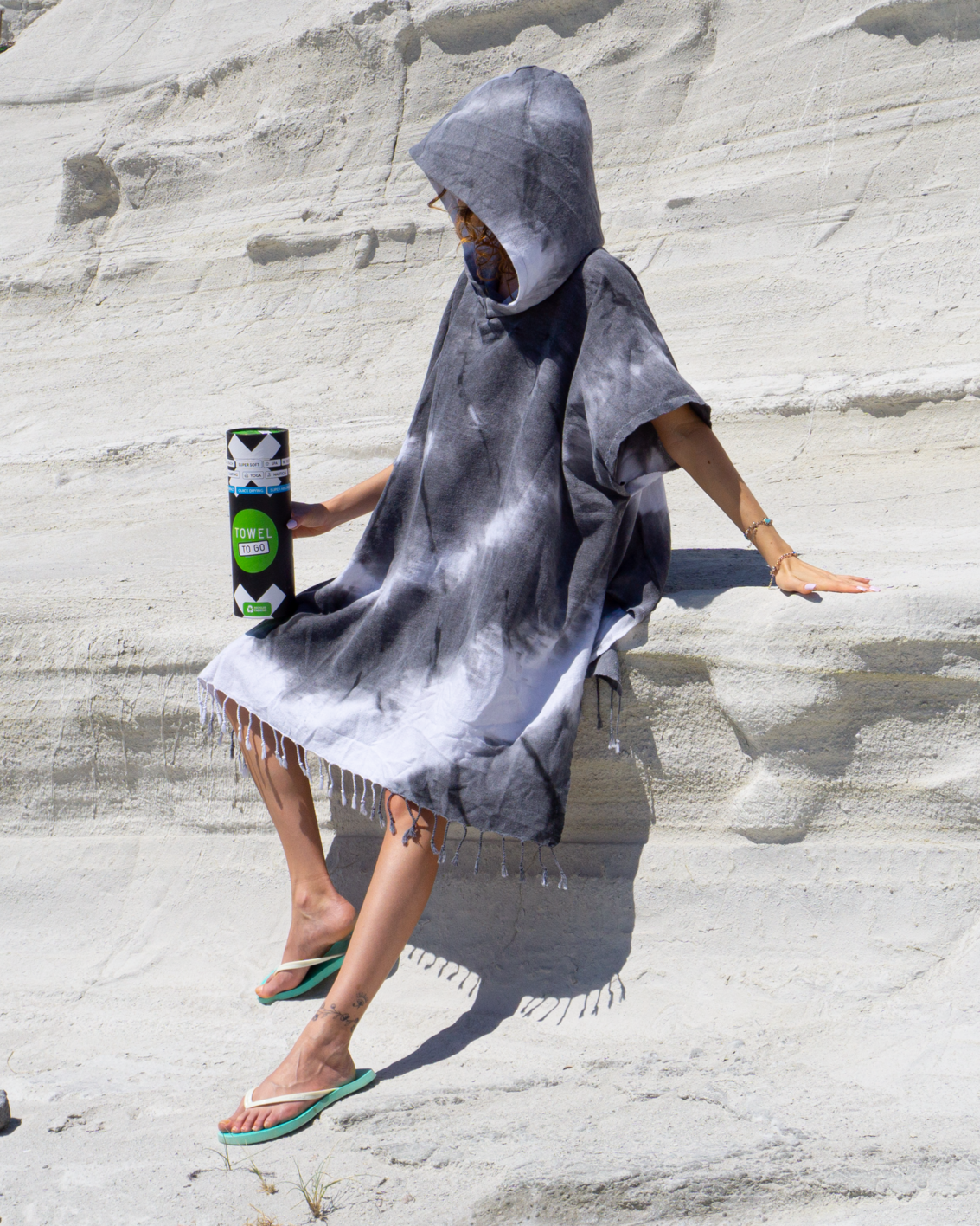 Tie Dye Hooded Beach Poncho - Recycled Gift Box, Black & White, Vibrant Colors, Unisex, Sustainable Cotton - Revlando - Towel To Go 