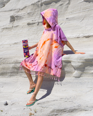 Vibrant Tie Dye Hooded Beach Poncho with Recycled Gift Box - Purple & Orange - Revlando - Towel To Go 