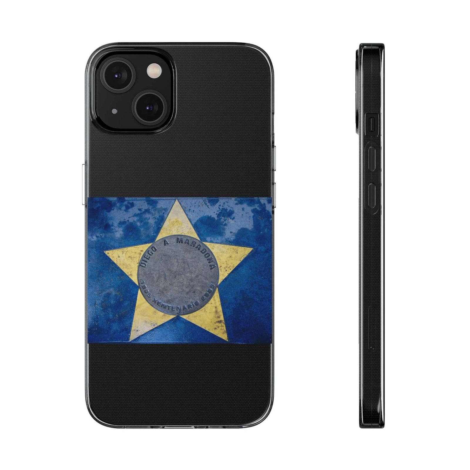 Diego Maradona phone case featuring a blue star design, ideal for outdoor adventures and camping products.