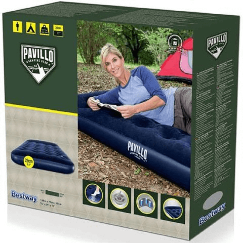 Bestway Pavillo Velway Single Airbed with Built-in Pump & Pillow, Velor Surface, 188x99x28 cm - Blue