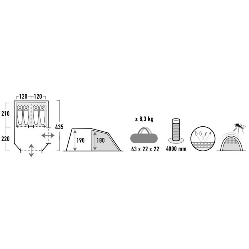 High Peak Ancona 4.0 Tent specifications with dimensions, weight, and features for camping adventures.