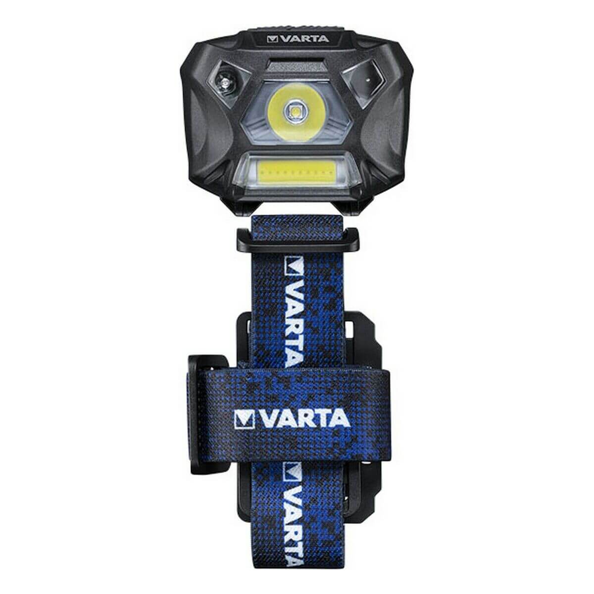 LED Head Torch Varta Work Flex H20 with movement sensor for outdoor adventures and camping activities.