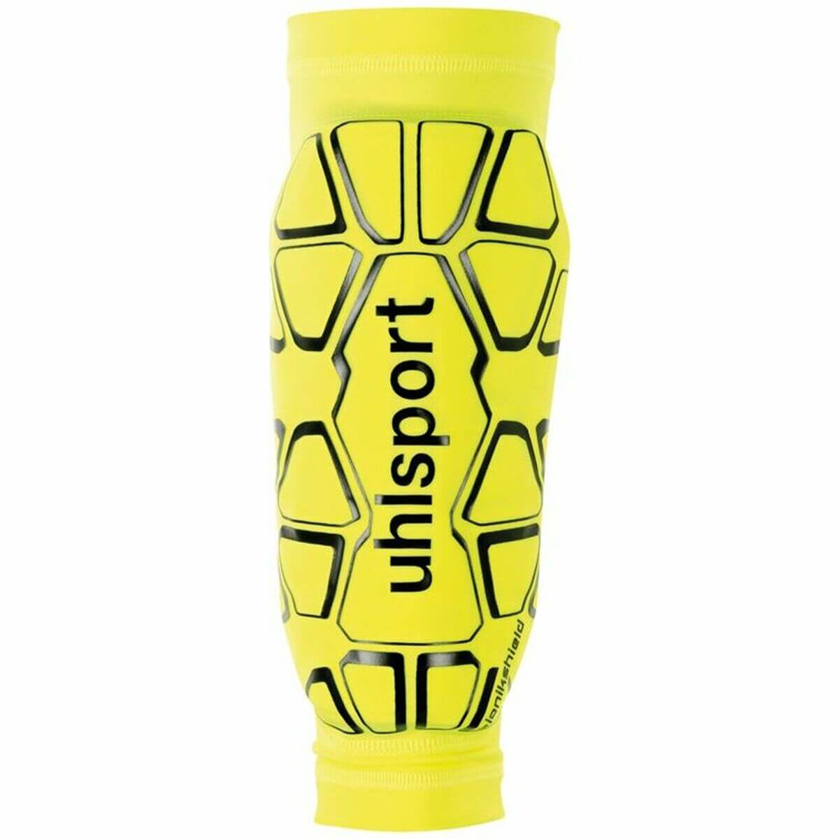 Uhlsport Yellow XL Football Shinguards, perfect for outdoor sports and adventures, designed for adults, made of durable materials.