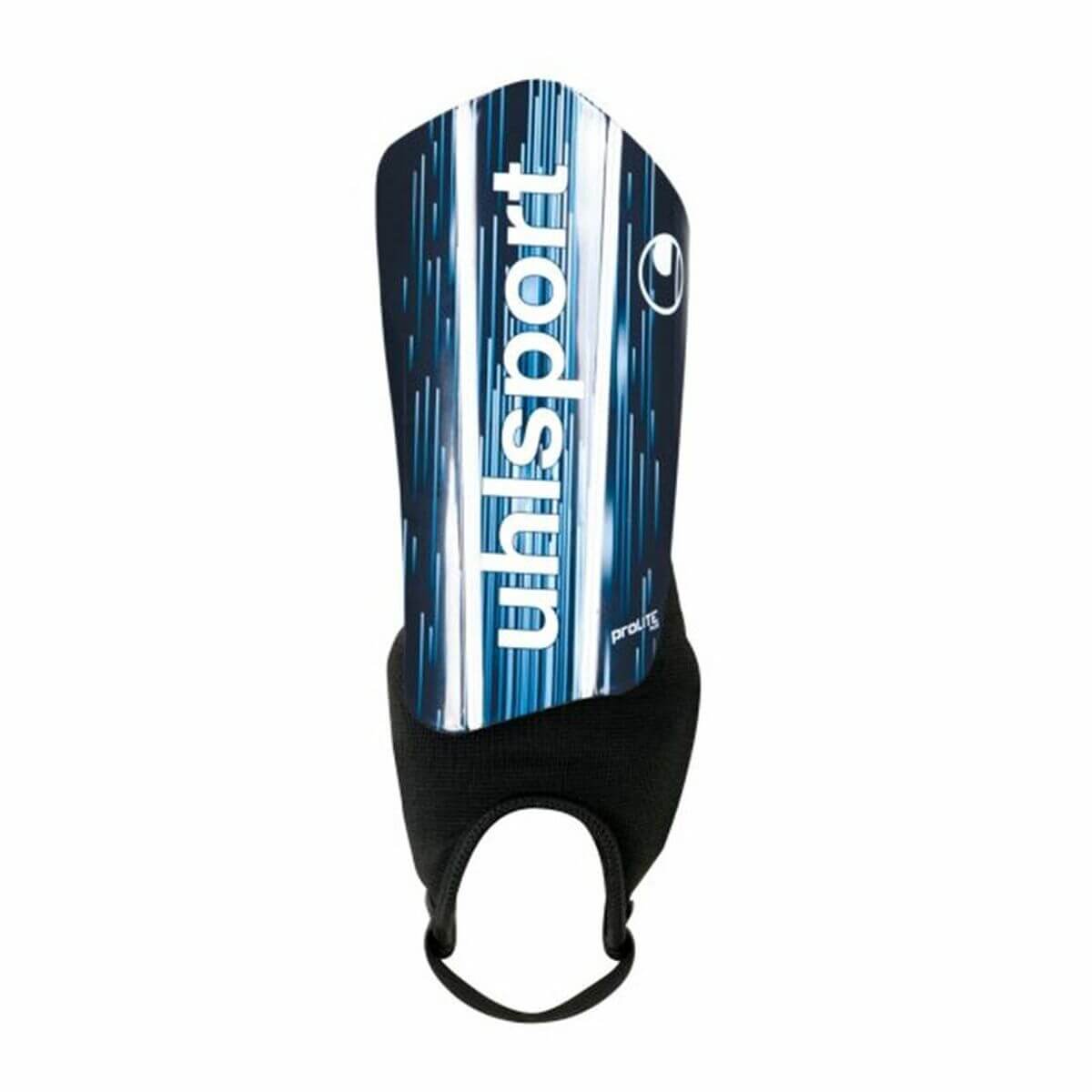 Uhlsport Pro Lite Plus Blue football shinguards, perfect for outdoor adventures and sports enthusiasts.