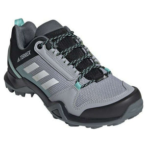 Adidas Terrex AX3 hiking trainers for women in light grey, perfect for outdoor camping adventures.