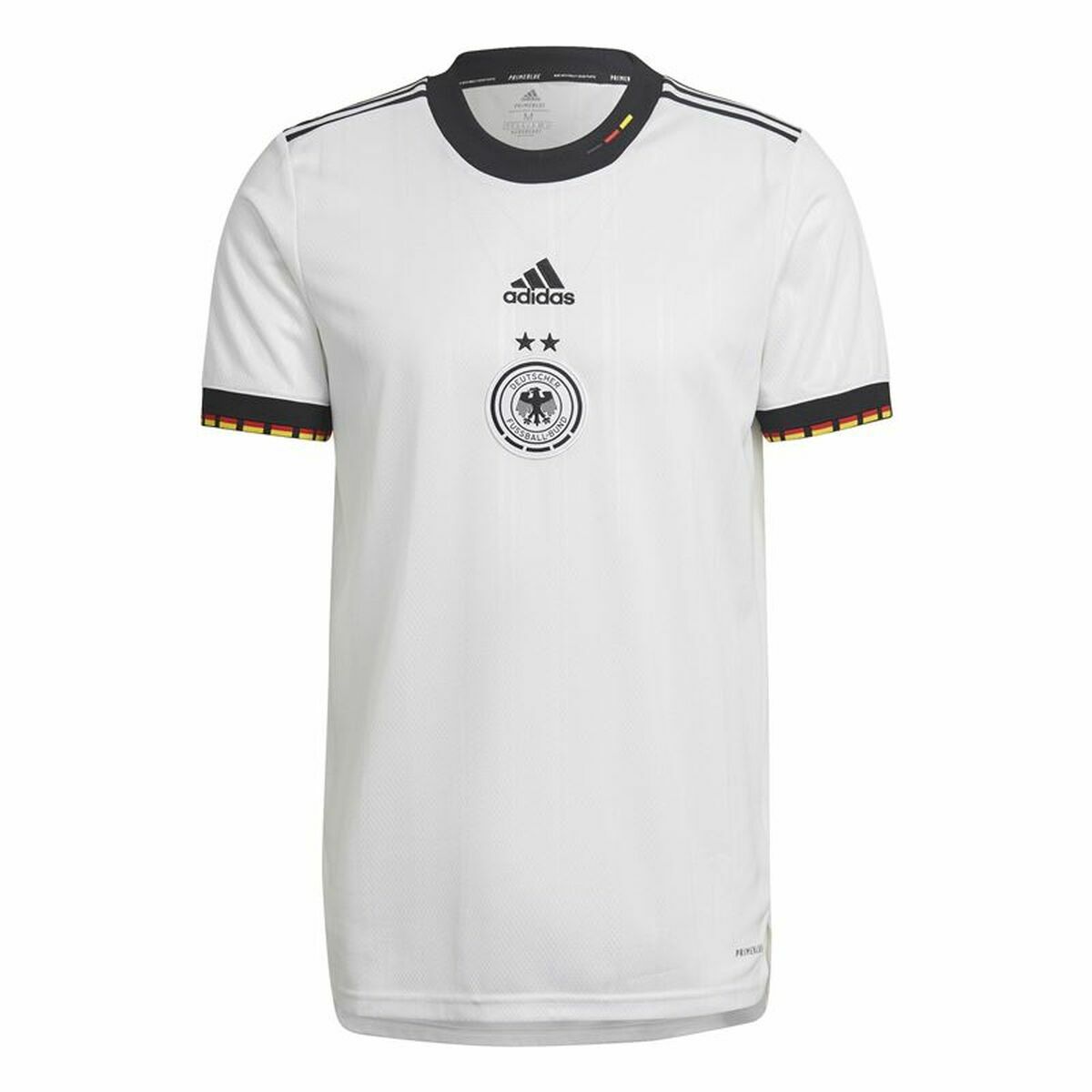 Men's short-sleeved white Adidas football shirt Germany 21/22, perfect for outdoor adventures and camping.