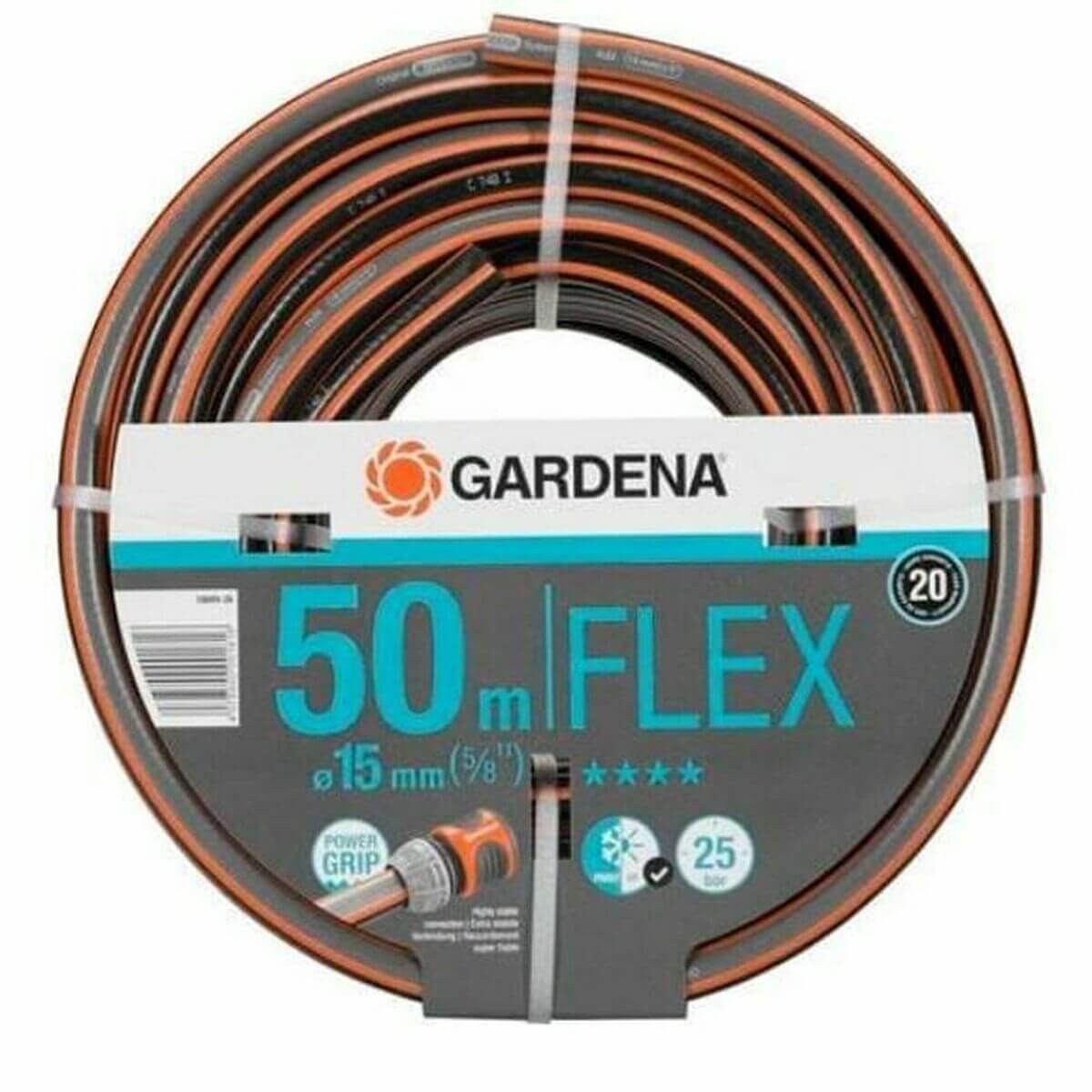 Gardena 18049-26 hose, 50 m long, Ø 15 mm, flexible, UV resistant, perfect for outdoor adventures, available at revlando.com.