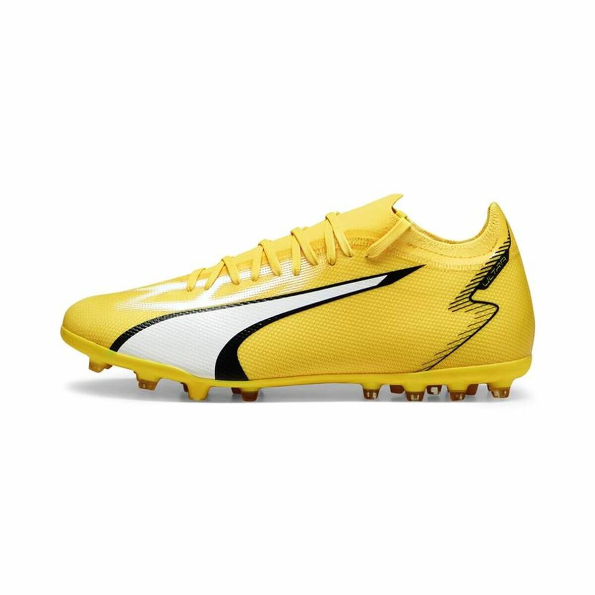 Adult's Puma Ultra Match MG football boots in yellow, perfect for outdoor sports and adventures. Available at revlando.com.