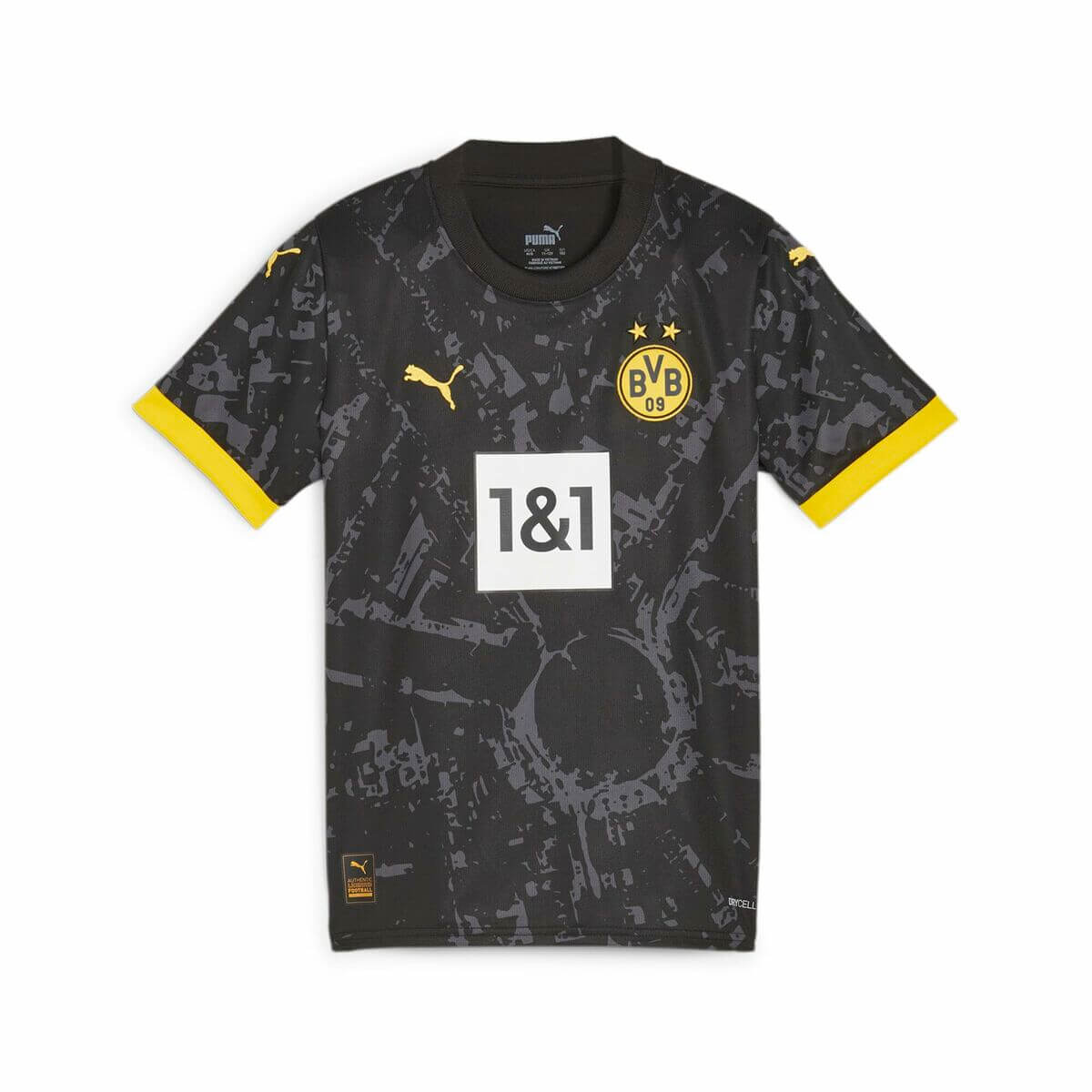 Children's Short Sleeved Football Shirt Puma in black and yellow, size 116 cm for outdoor adventures at revlando.com.