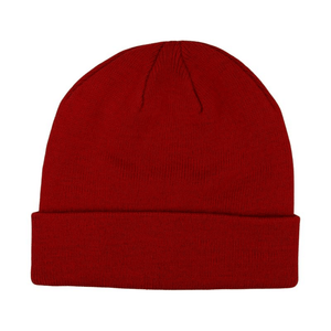 Champion red beanie cap made of soft acrylic knit, perfect for outdoor adventures and stylish cold-weather wear.