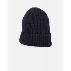 Emporio Armani winter beanie in navy, ribbed design for outdoor sports and adventures. Perfect for travel and cold weather.