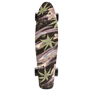 Meteor Flowers Black 22606 skateboard with floral design, perfect for outdoor adventures and city cruising.