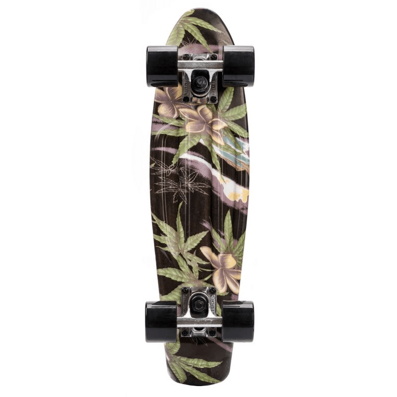 Meteor Flowers Black 22606 Skateboard with floral design, perfect for outdoor sport and urban cruising adventures.