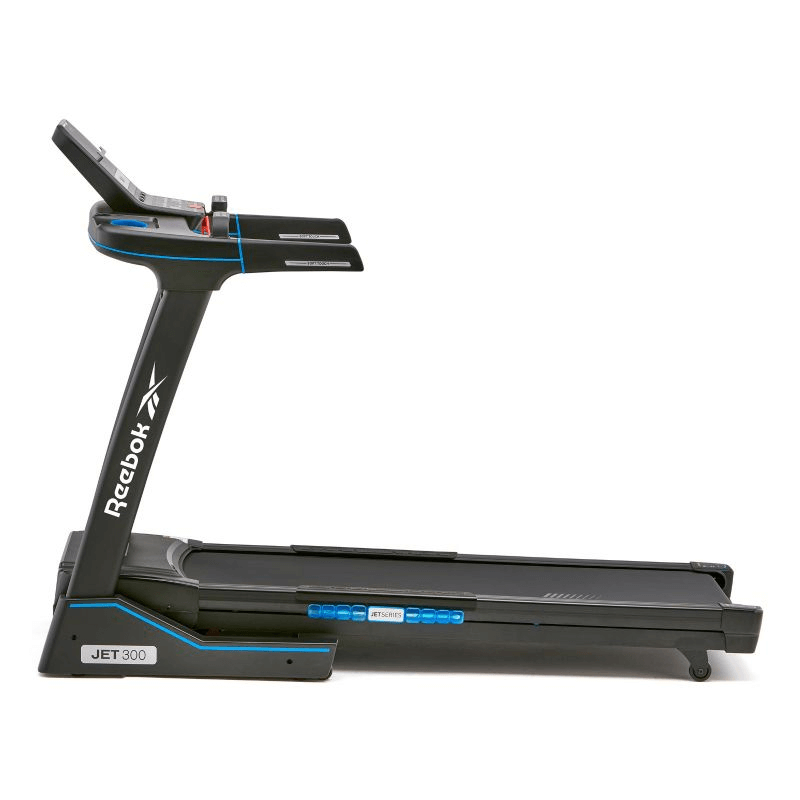 Reebok JET 300 treadmill showcasing advanced Air Motion Technology and sleek design for fitness enthusiasts.