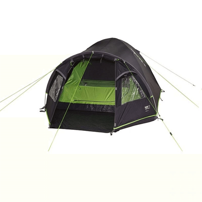 High Peak Talos 3-Person Tent in dark gray and green, ideal for outdoor adventure and camping trips. Waterproof and spacious design.